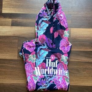 Pink floral print HUF pullover hoodie